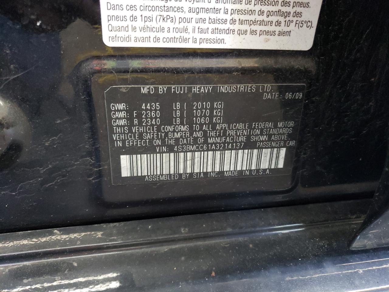 4S3BMCC61A3214137 2010 Subaru Legacy 2.5I Premium