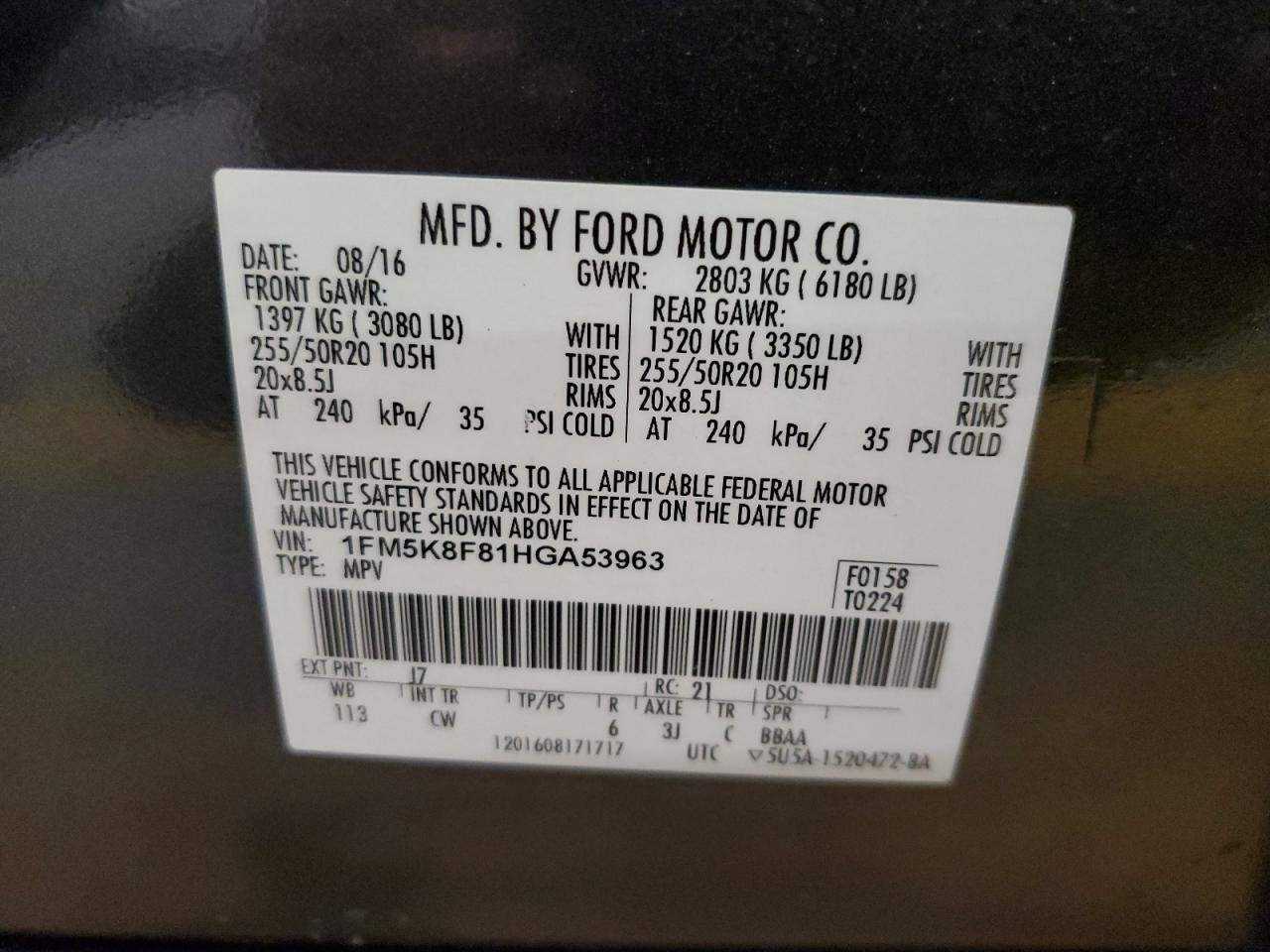 1FM5K8F81HGA53963 2017 Ford Explorer Limited