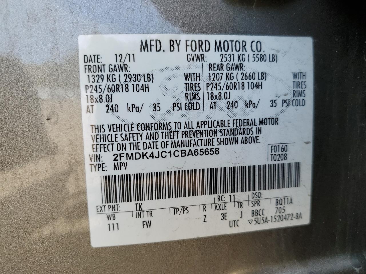 2FMDK4JC1CBA65658 2012 Ford Edge Sel