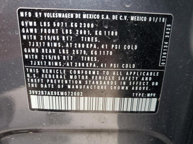 2019 Volkswagen Tiguan Se VIN: 3VV2B7AX9KM072002 Lot: 55480954