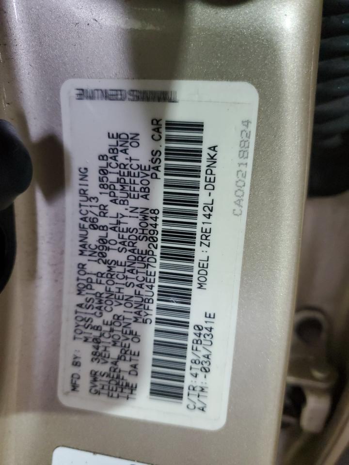 2013 Toyota Corolla Base vin: 5YFBU4EE7DP209448