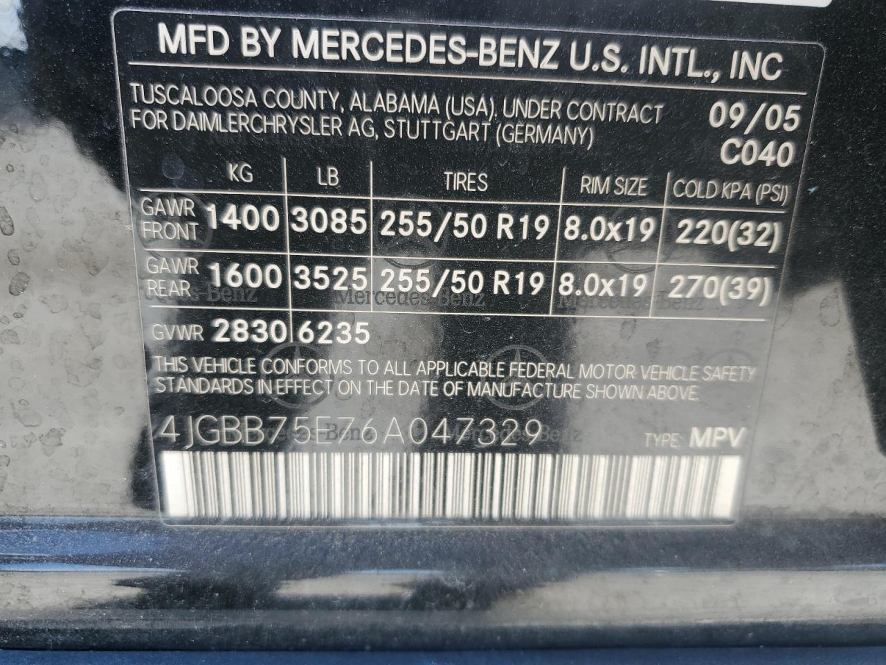 4JGBB75E76A047329 2006 Mercedes-Benz Ml 500