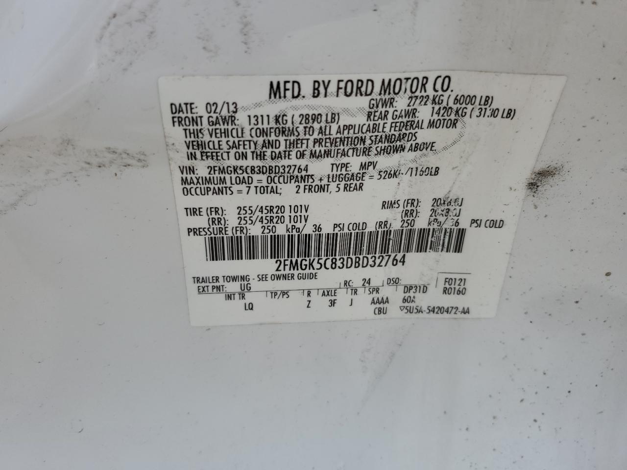 2FMGK5C83DBD32764 2013 Ford Flex Sel