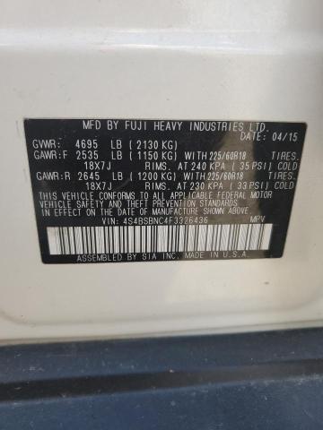 2015 Subaru Outback 2.5I Limited VIN: 4S4BSBNC4F3326436 Lot: 55316564