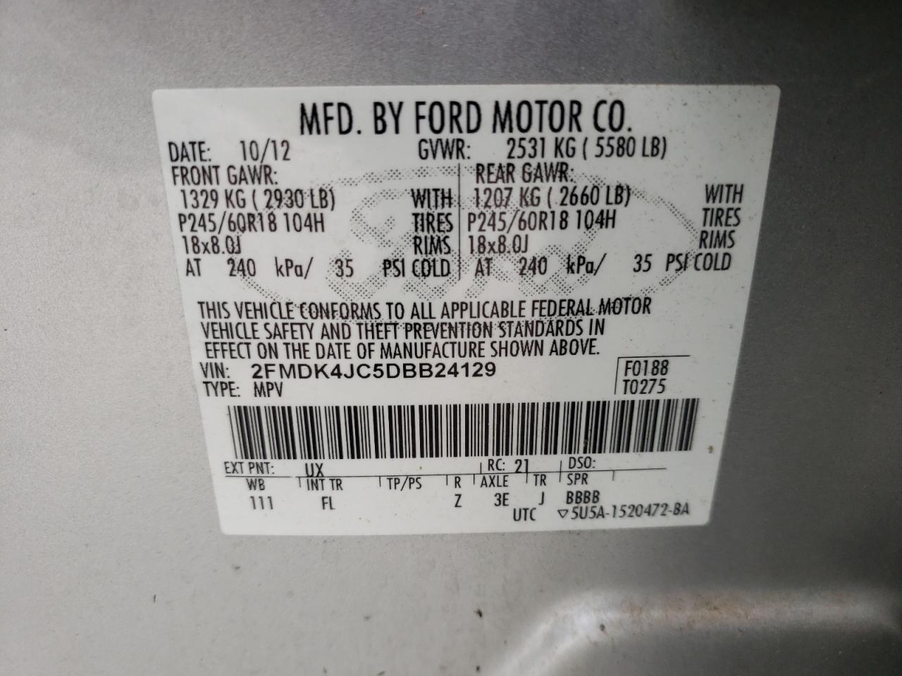 2FMDK4JC5DBB24129 2013 Ford Edge Sel