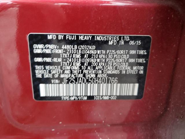 2016 SUBARU FORESTER 2 - JF2SJADC5GH401766