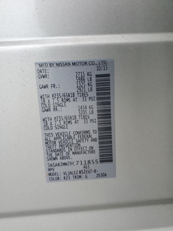 5N1AR2MN7FC711855 2015 Nissan Pathfinder S