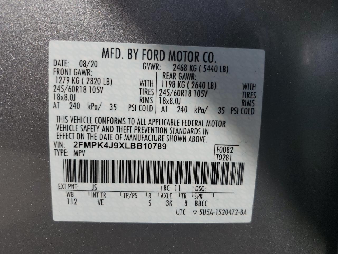 2FMPK4J9XLBB10789 2020 Ford Edge Sel