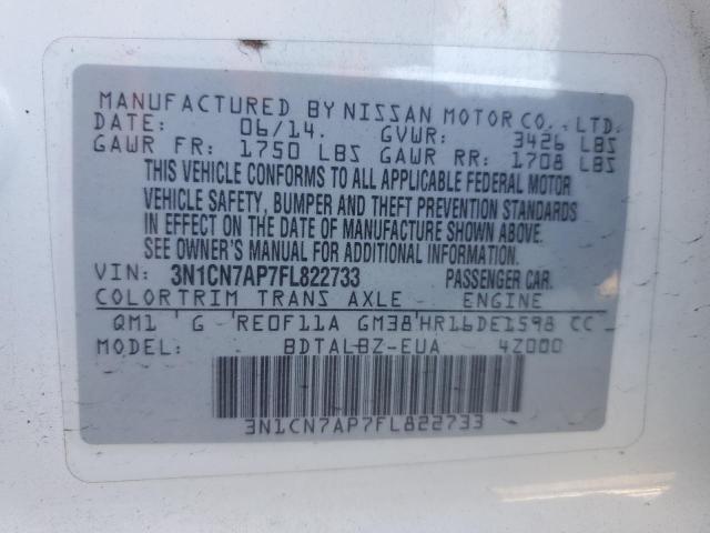 2015 Nissan Versa S VIN: 3N1CN7AP7FL822733 Lot: 55843904