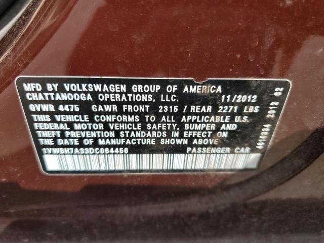 2013 Volkswagen Passat Se VIN: 1VWBH7A33DC064456 Lot: 55417074