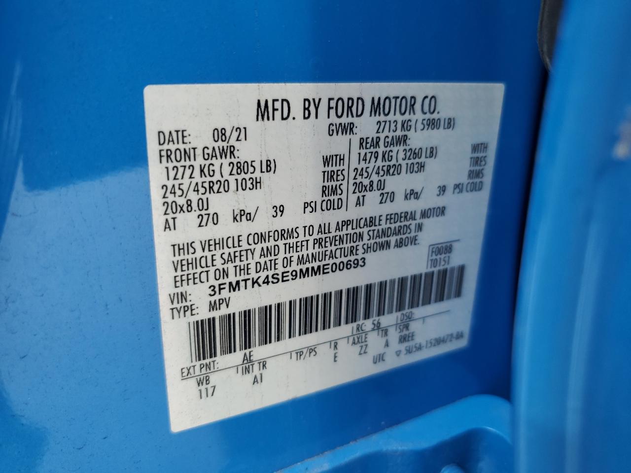 3FMTK4SE9MME00693 2021 Ford Mustang Mach-E Gt