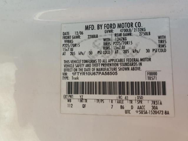 2007 Ford Ranger VIN: 1FTYR10U67PA58505 Lot: 56341954