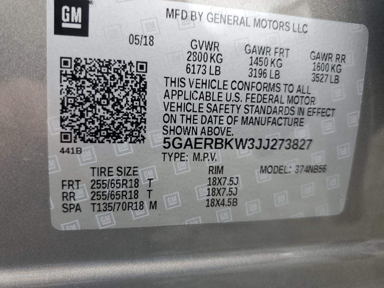 5GAERBKW3JJ273827 2018 Buick Enclave Essence