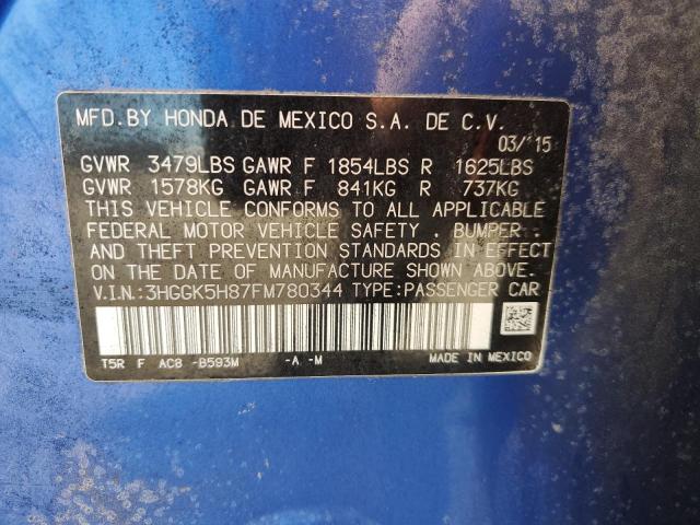 2015 Honda Fit Ex VIN: 3HGGK5H87FM780344 Lot: 53810654