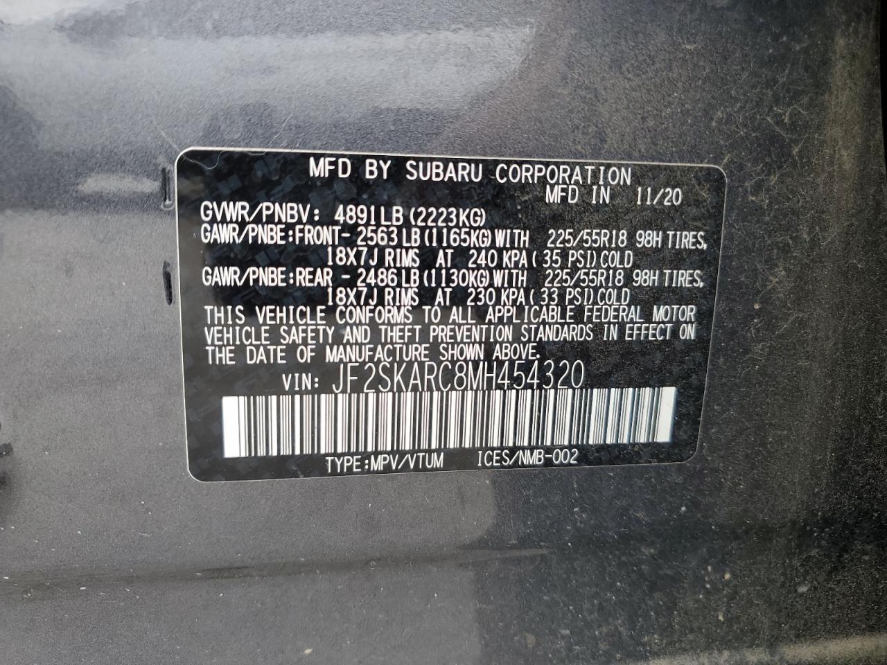 JF2SKARC8MH454320 2021 Subaru Forester Sport