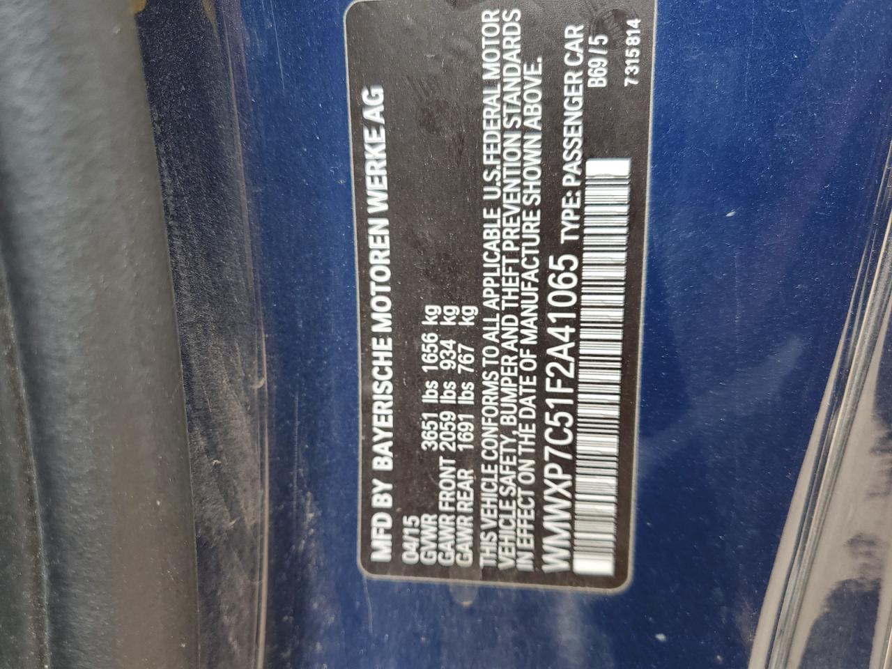 WMWXP7C51F2A41065 2015 Mini Cooper S