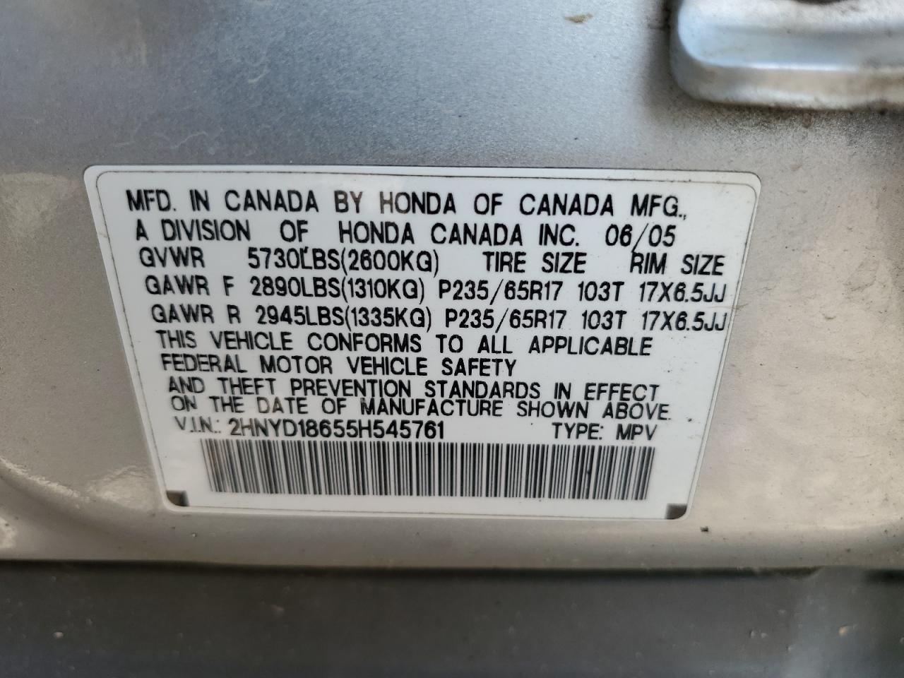 2HNYD18655H545761 2005 Acura Mdx Touring