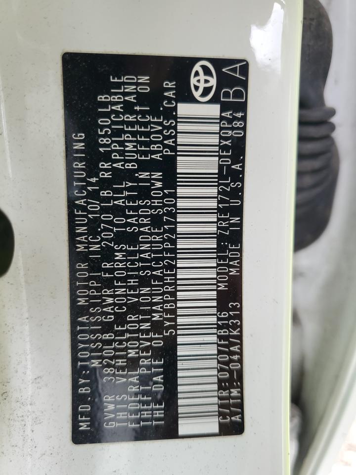 5YFBPRHE2FP217301 2015 Toyota Corolla Eco