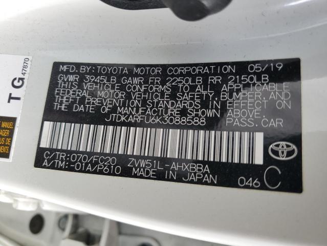 2019 Toyota Prius VIN: JTDKARFU6K3088588 Lot: 55349244