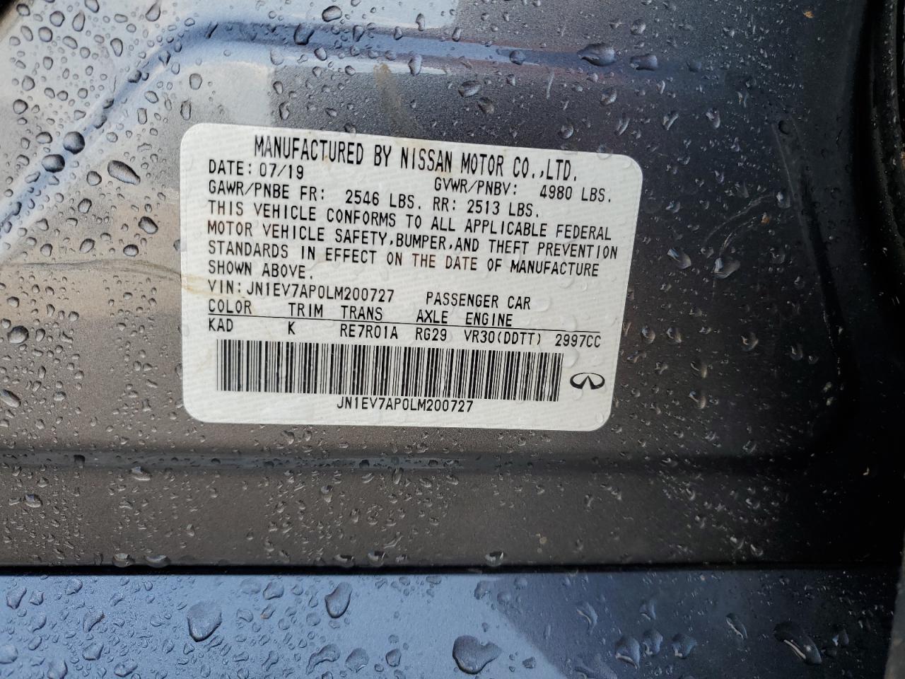 JN1EV7AP0LM200727 2020 Infiniti Q50 Pure