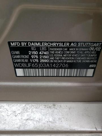 2003 Mercedes-Benz E 320 VIN: WDBUF65J03A142706 Lot: 54727854