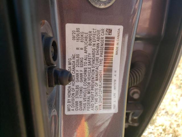 2020 Honda Civic Lx VIN: 2HGFC2F6XLH594011 Lot: 54537084
