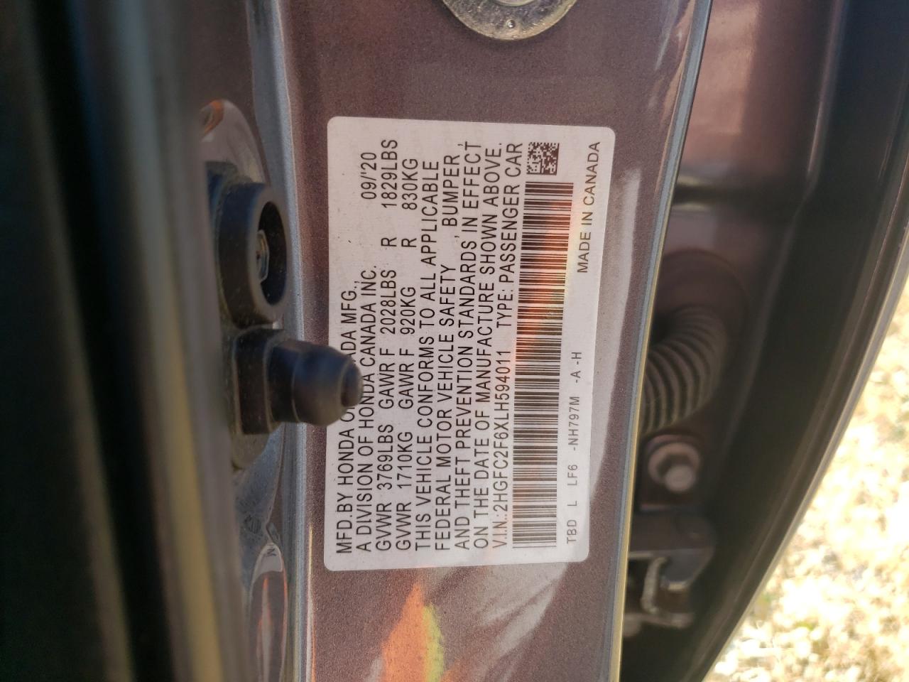 2HGFC2F6XLH594011 2020 Honda Civic Lx