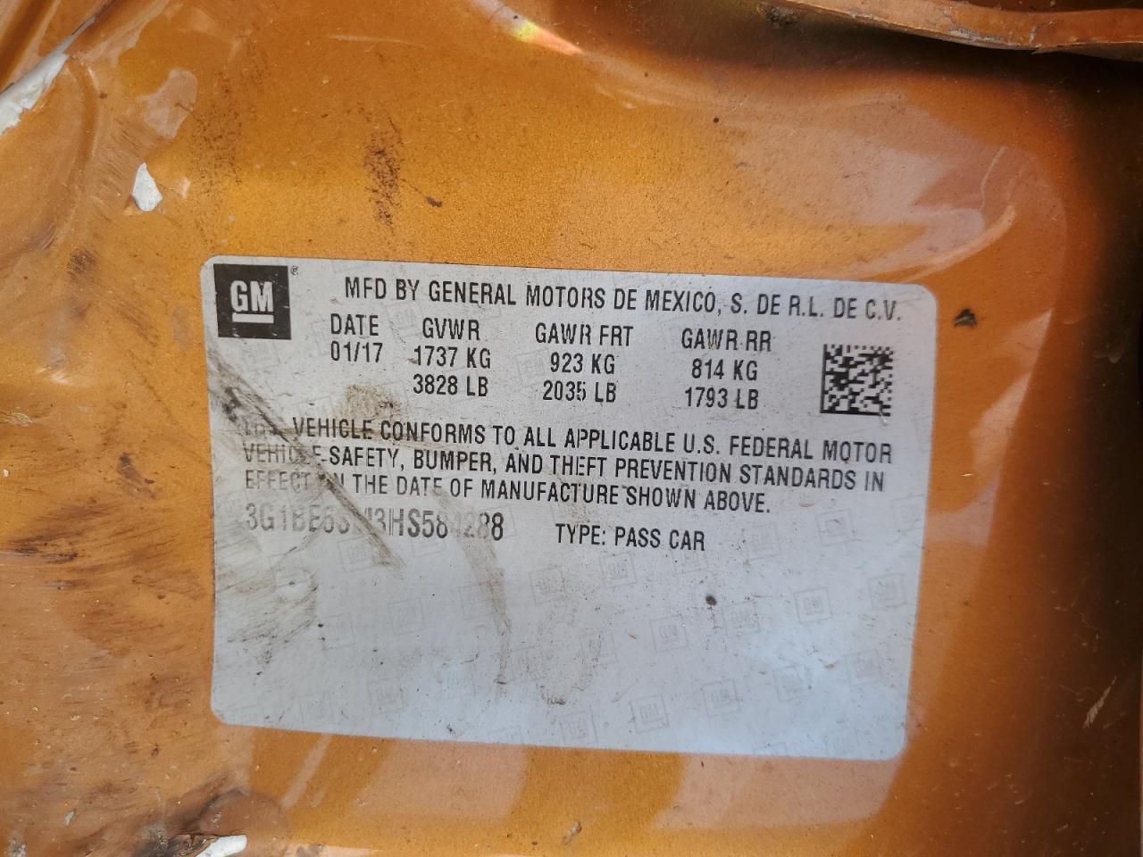 3G1BE6SM3HS584288 2017 Chevrolet Cruze Lt