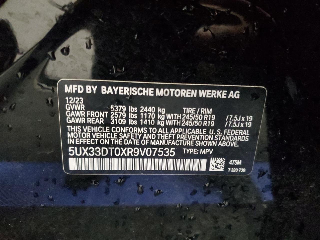 5UX33DT0XR9V07535 2024 BMW X4 xDrive30I