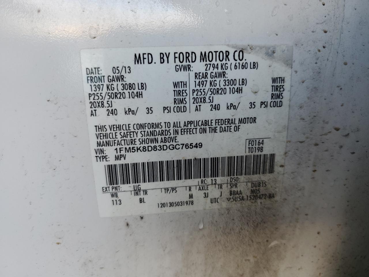 1FM5K8D83DGC76549 2013 Ford Explorer Xlt