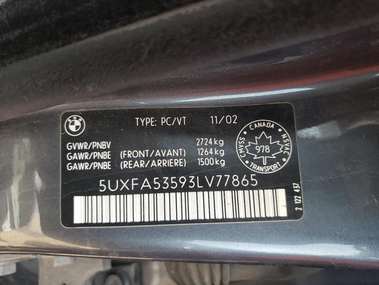 5UXFA53593LV77865 2003 BMW X5 3.0I