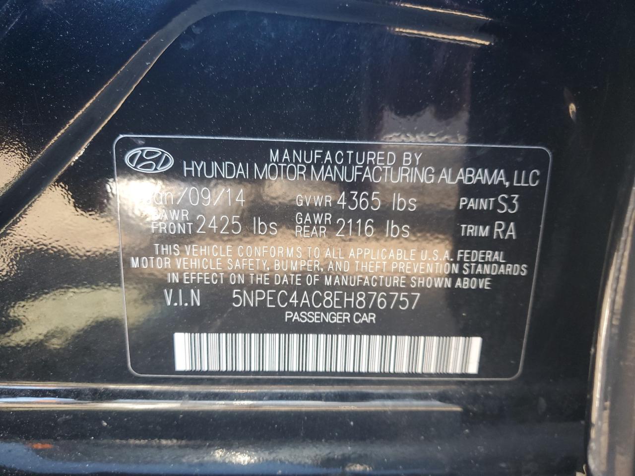 5NPEC4AC8EH876757 2014 Hyundai Sonata Se