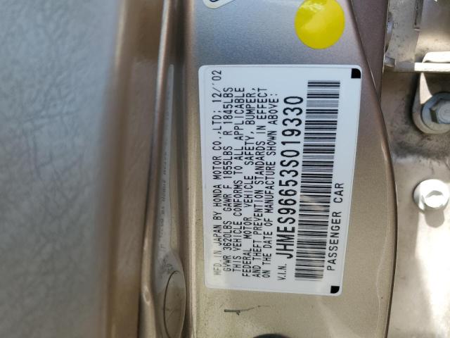 2003 Honda Civic Hybrid VIN: JHMES96653S019330 Lot: 54454704