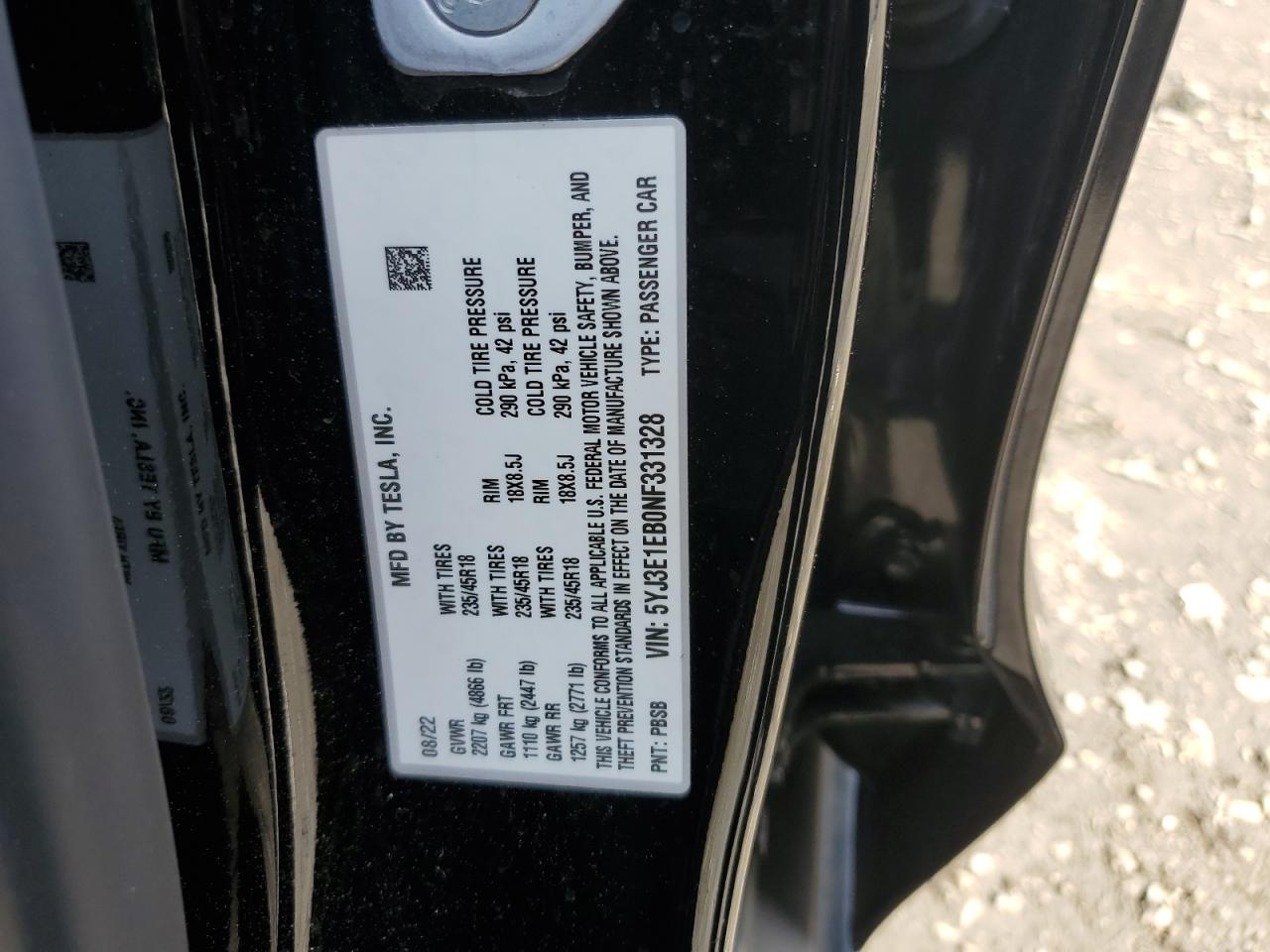 5YJ3E1EB0NF331328 2022 Tesla Model 3