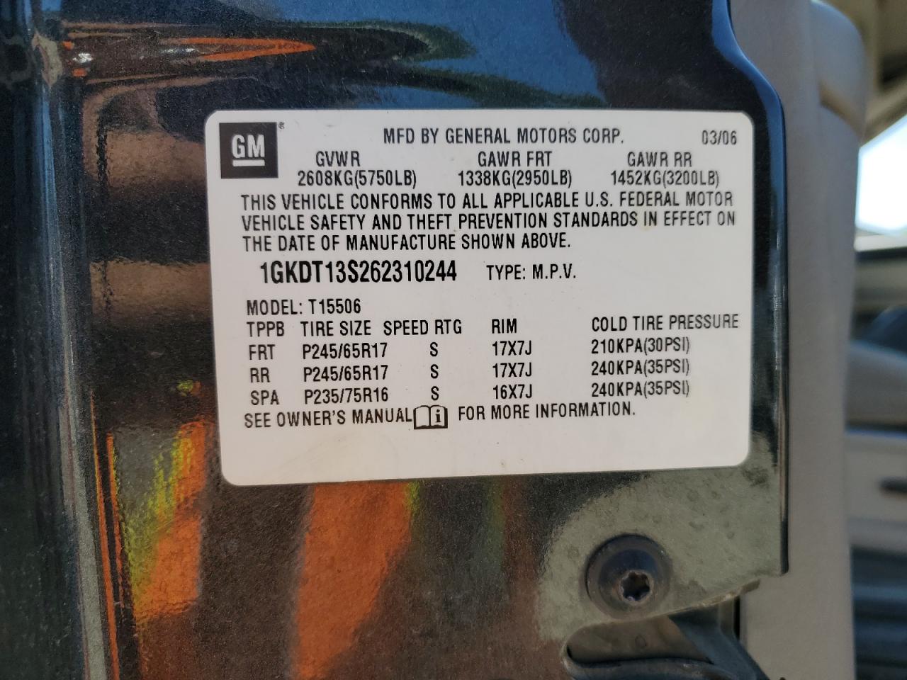 1GKDT13S262310244 2006 GMC Envoy