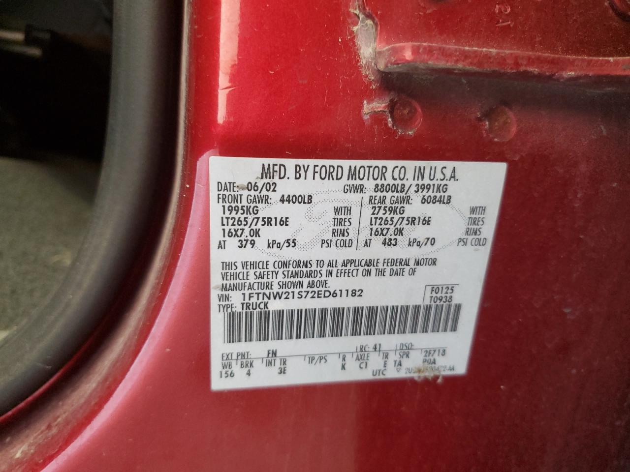 1FTNW21S72ED61182 2002 Ford F250 Super Duty