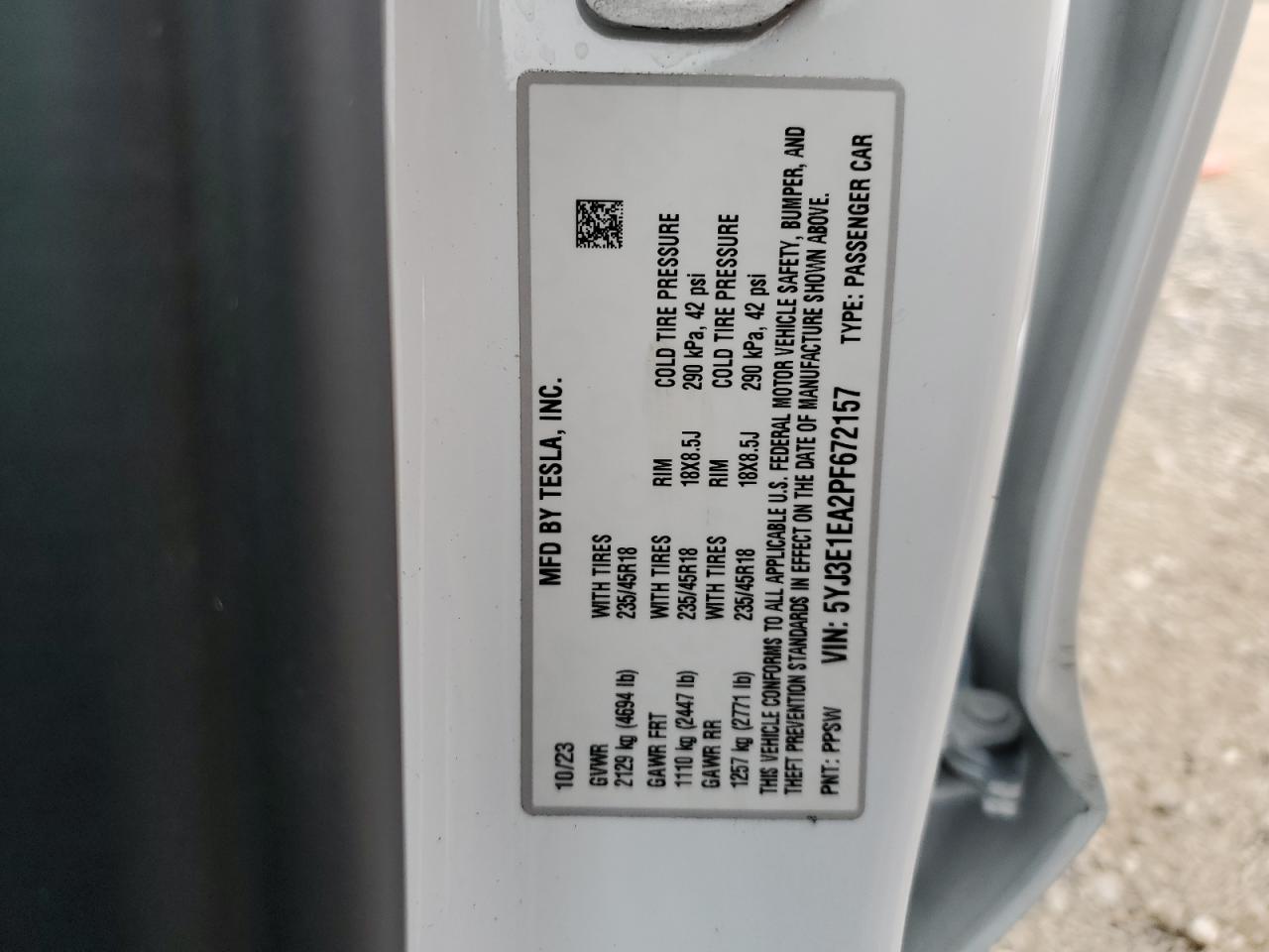 5YJ3E1EA2PF672157 2023 Tesla Model 3