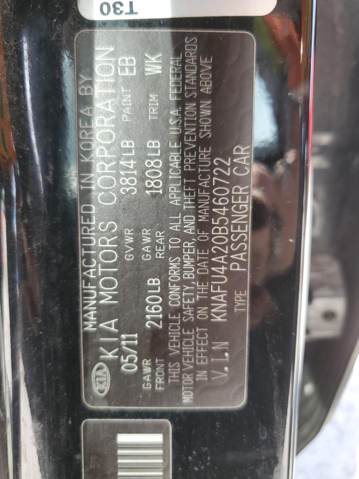 KNAFU4A20B5460722 2011 Kia Forte Ex