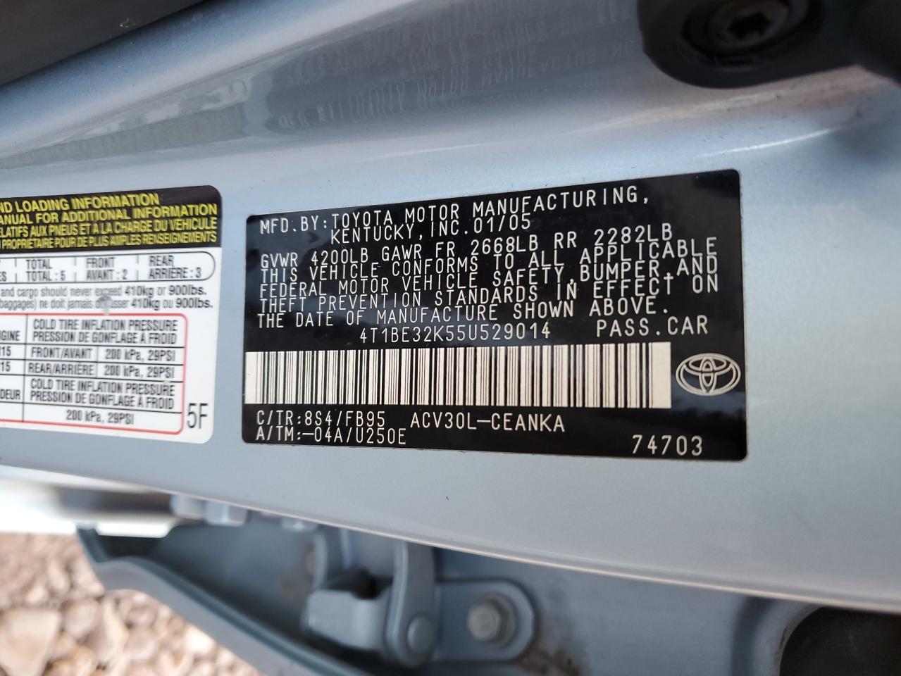 4T1BE32K55U529014 2005 Toyota Camry Le