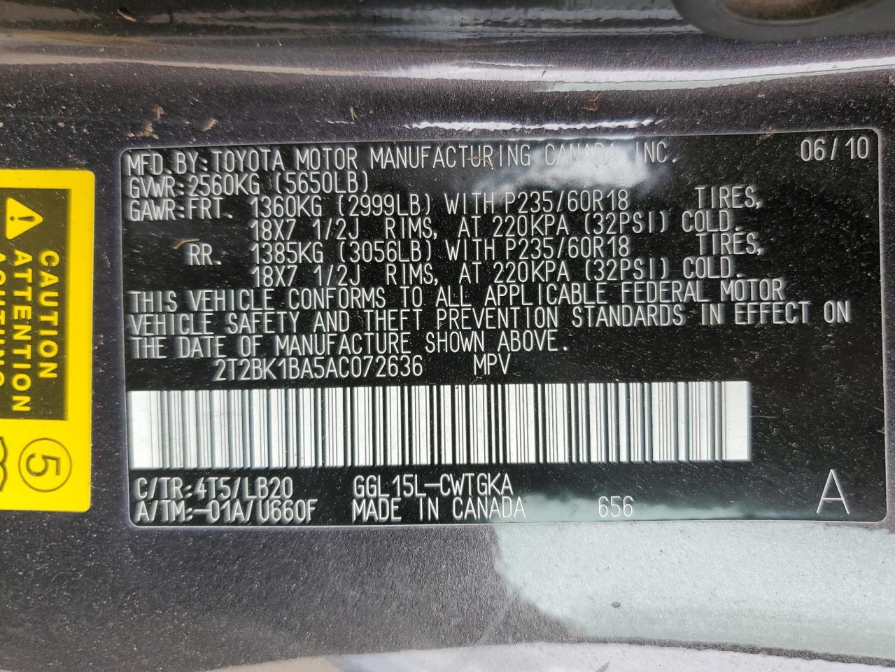 2T2BK1BA5AC072636 2010 Lexus Rx 350