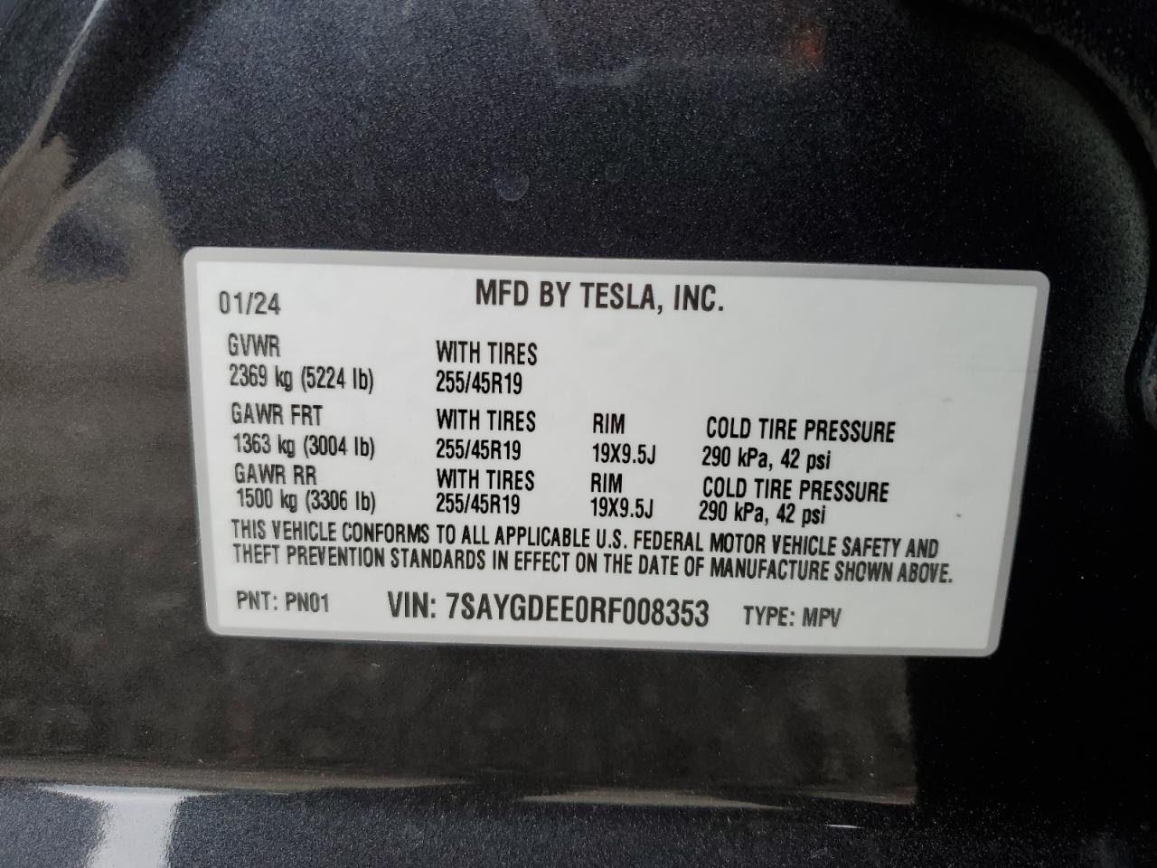 7SAYGDEE0RF008353 2024 Tesla Model Y