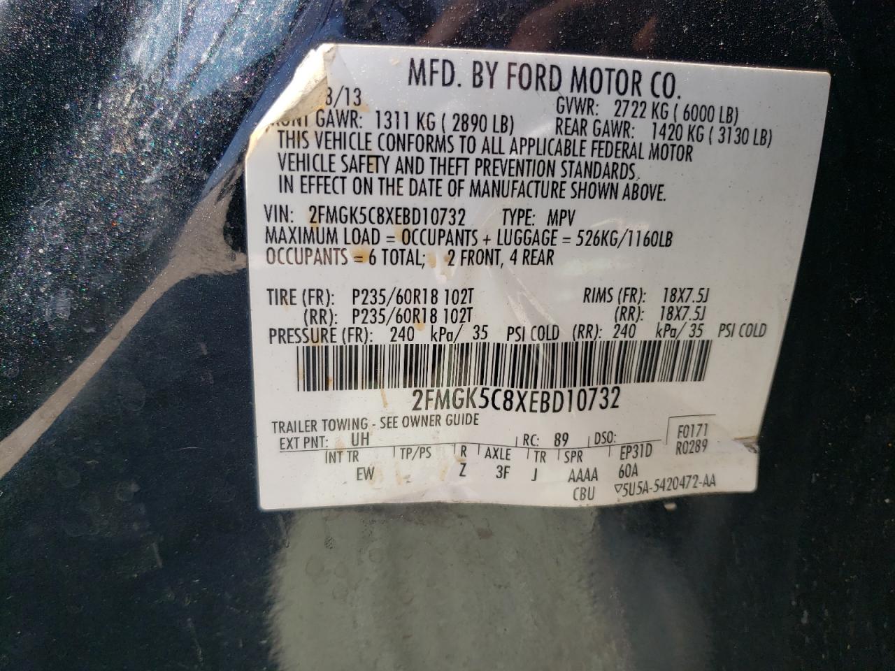 2FMGK5C8XEBD10732 2014 Ford Flex Sel