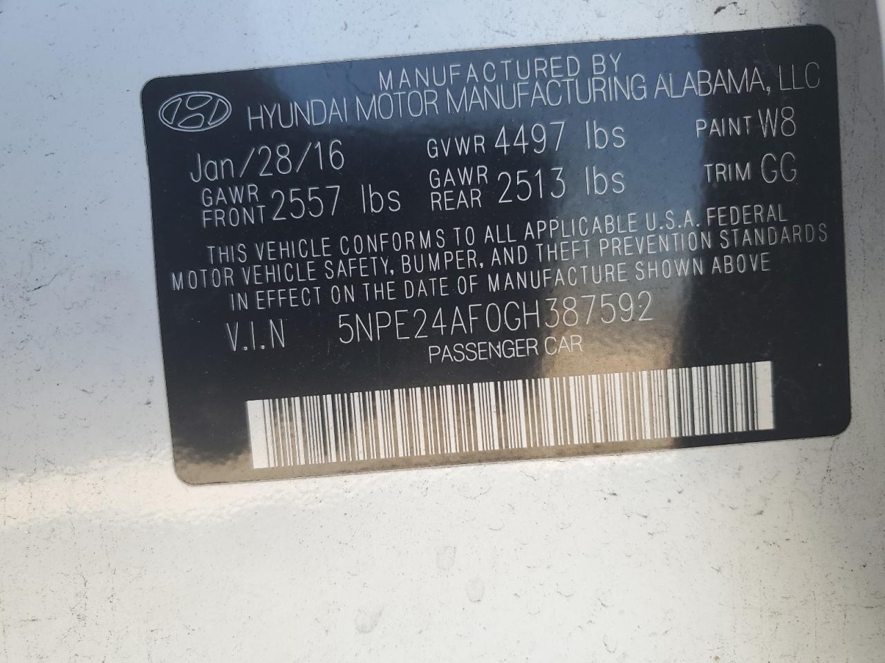 5NPE24AF0GH387592 2016 Hyundai Sonata Se