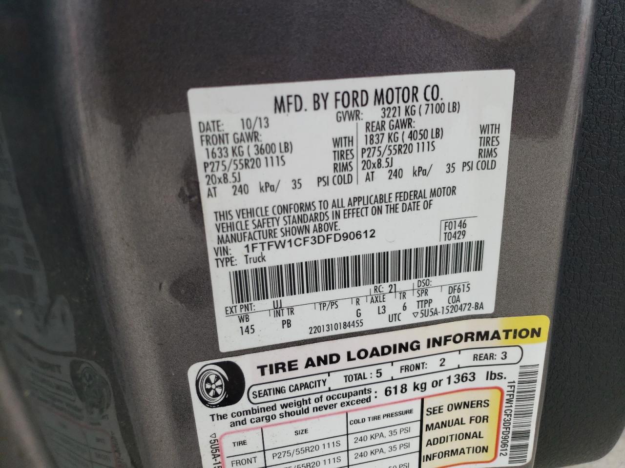 1FTFW1CF3DFD90612 2013 Ford F150 Supercrew