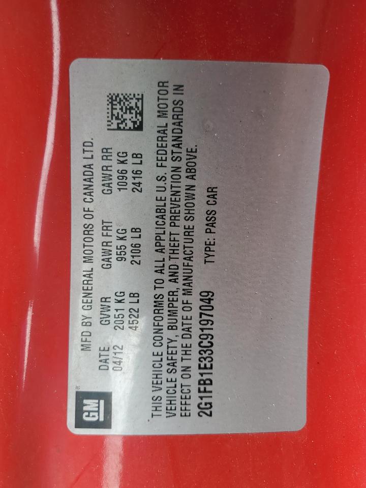 2G1FB1E33C9197049 2012 Chevrolet Camaro Lt