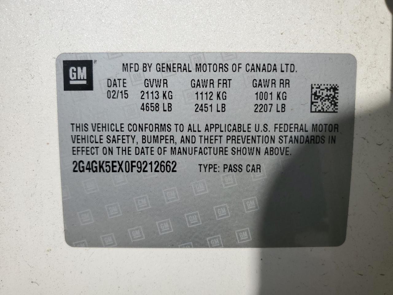 2G4GK5EX0F9212662 2015 Buick Regal