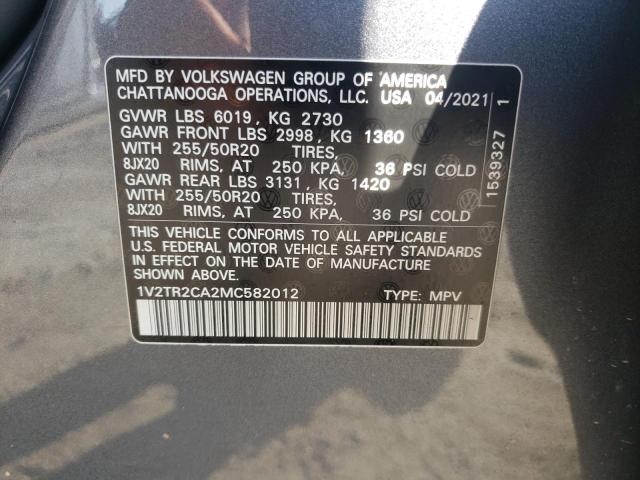 2021 Volkswagen Atlas Sel Premium VIN: 1V2TR2CA2MC582012 Lot: 55503594