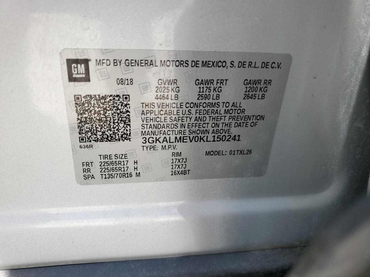 3GKALMEV0KL150241 2019 GMC Terrain Sle