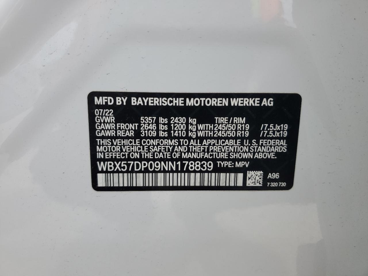 WBX57DP09NN178839 2022 BMW X3 xDrive30I