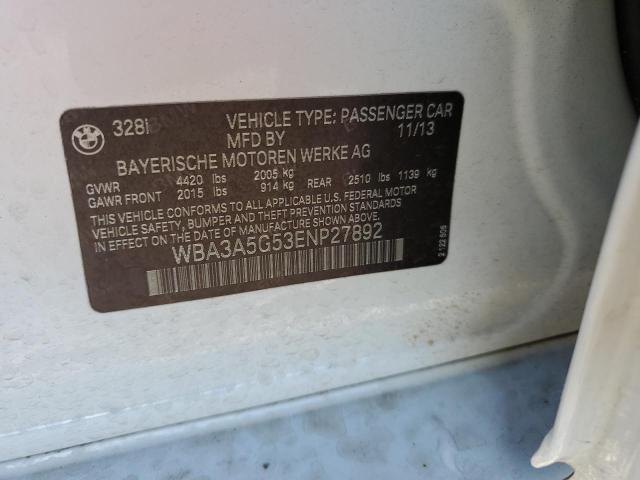 2014 BMW 328 I VIN: WBA3A5G53ENP27892 Lot: 53118524